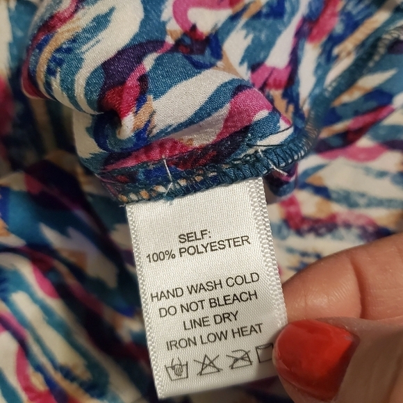 ee:some Retro Print V Neck Bubble Sleeve Colorful Blouse Size Large - Picture 8 of 10